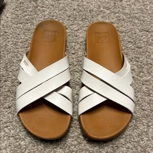 Reef Women's White and Tan Slide Sandals